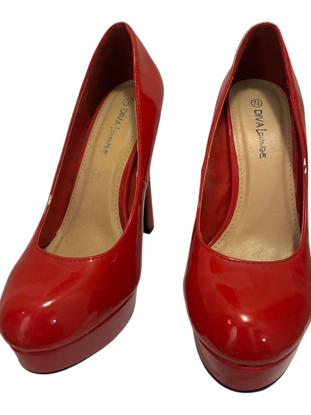 Diva Lounge Red Patent Platform Pumps Stiletto Heels - Size 7.5
